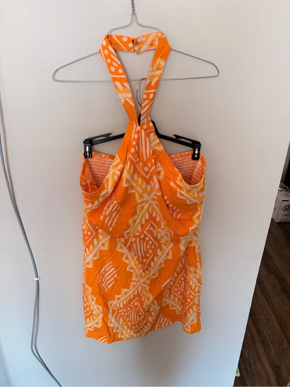 Sleeveless Orange Printed Halter Dress